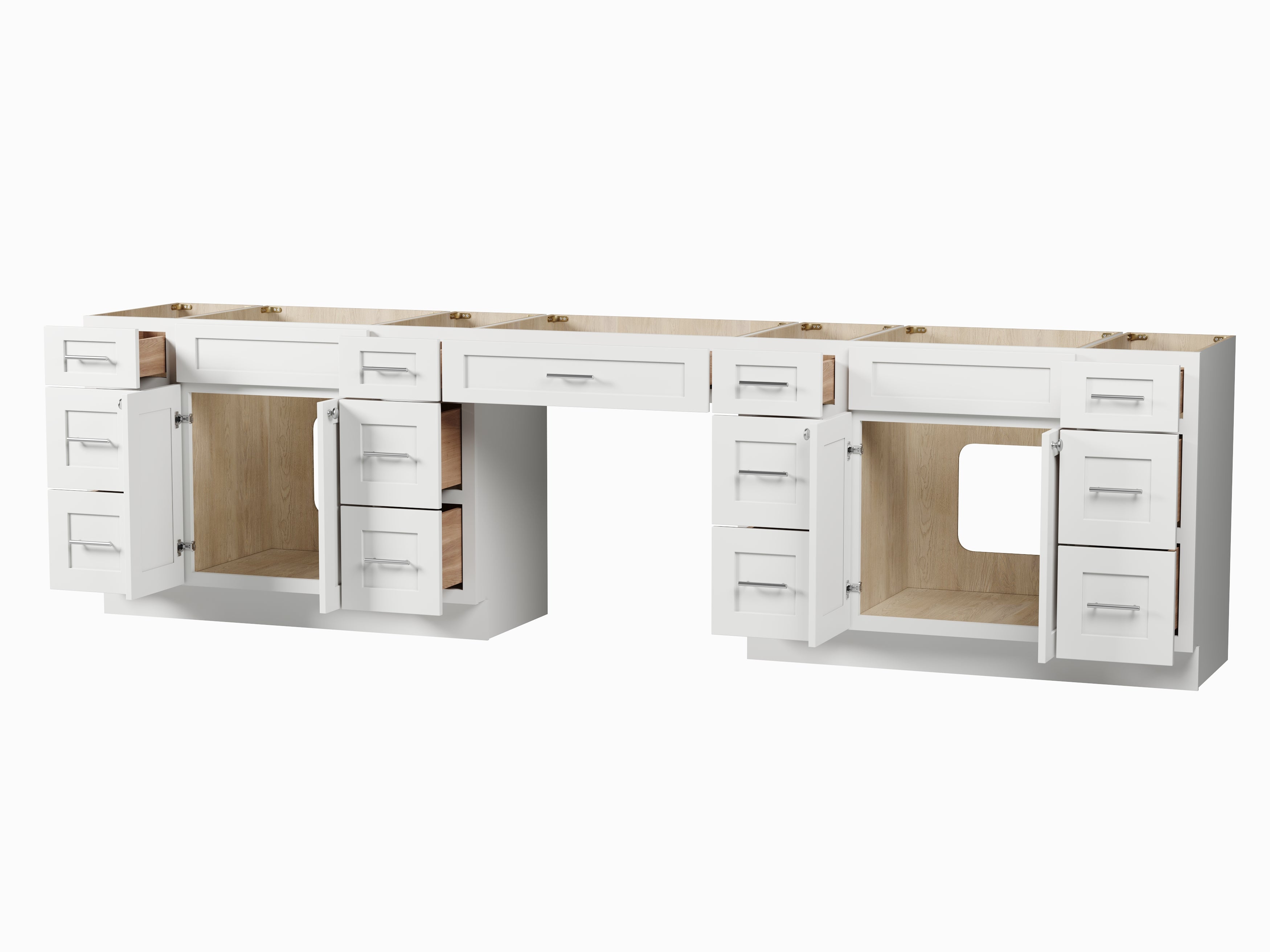 Disar 126'' Double Bathroom Vanity With Desk Dovetail Solid Wood Drawer Base Only With 13 Drawers