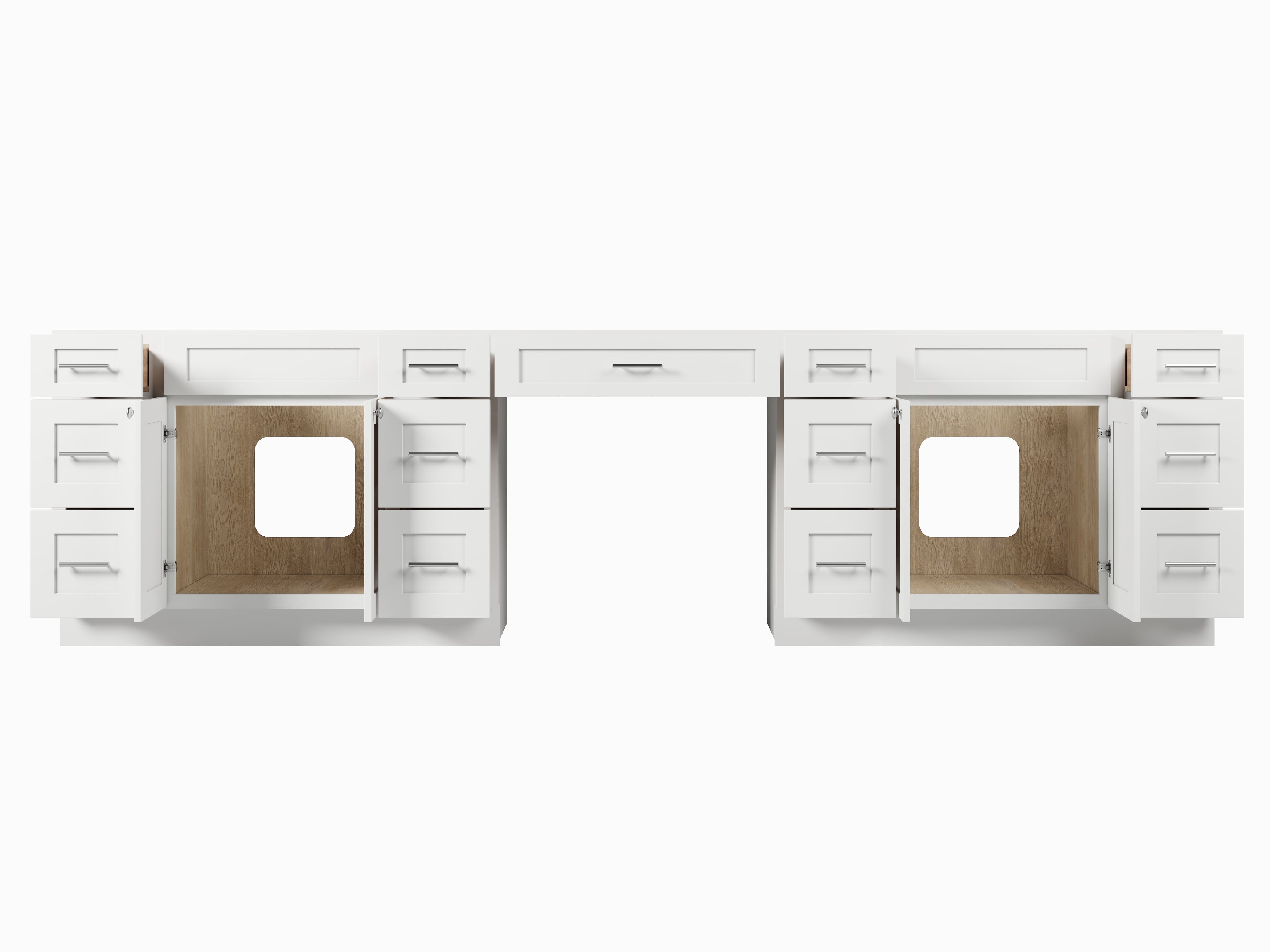 Disar 126'' Double Bathroom Vanity With Desk Dovetail Solid Wood Drawer Base Only With 13 Drawers