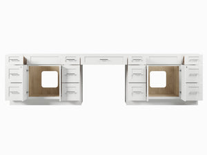 Disar 126'' Double Bathroom Vanity With Desk Dovetail Solid Wood Drawer Base Only With 13 Drawers