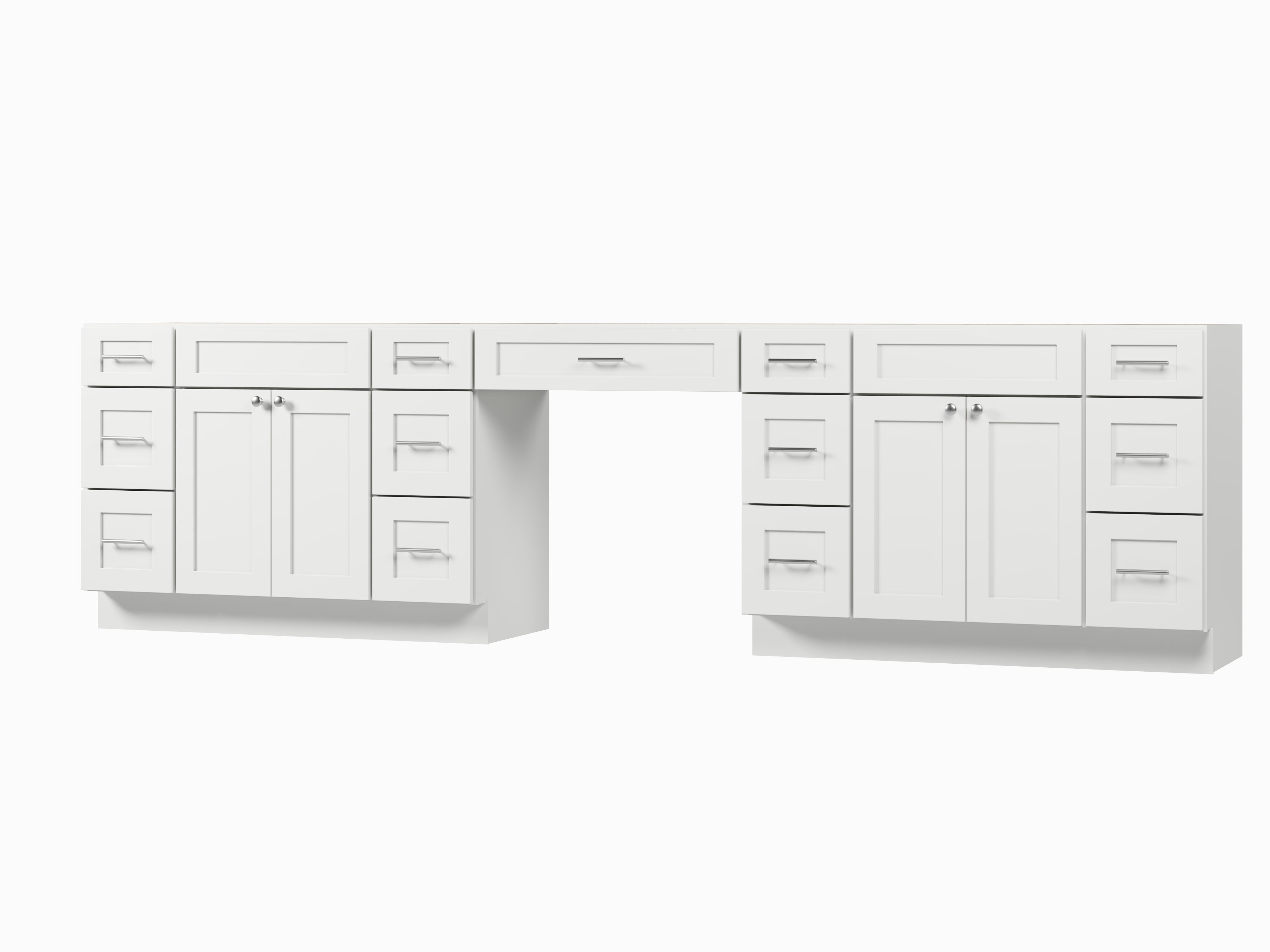 Disar 126'' Double Bathroom Vanity With Desk Dovetail Solid Wood Drawer Base Only With 13 Drawers