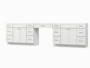 Disar 126'' Double Bathroom Vanity With Desk Dovetail Solid Wood Drawer Base Only With 13 Drawers