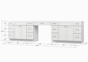 Disar 126'' Double Bathroom Vanity With Desk Dovetail Solid Wood Drawer Base Only With 13 Drawers