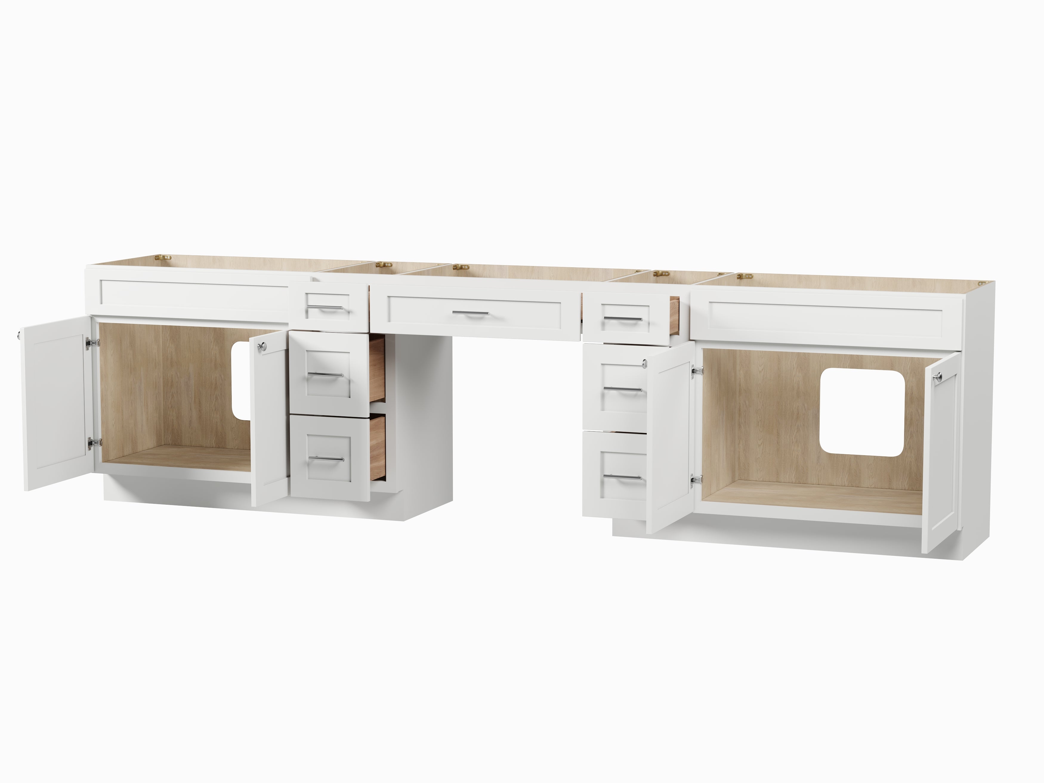 126 Double Bathroom Vanity Base Only With 7 Drawers