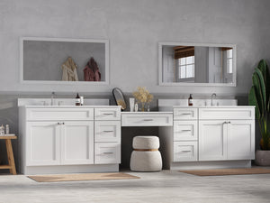 Disar 132'' Double Bathroom Vanity Desk With Carrara Quartz Top, 7 Drawers