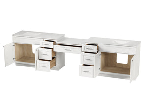 Disar 132'' Double Bathroom Vanity Desk With Carrara Quartz Top, 7 Drawers