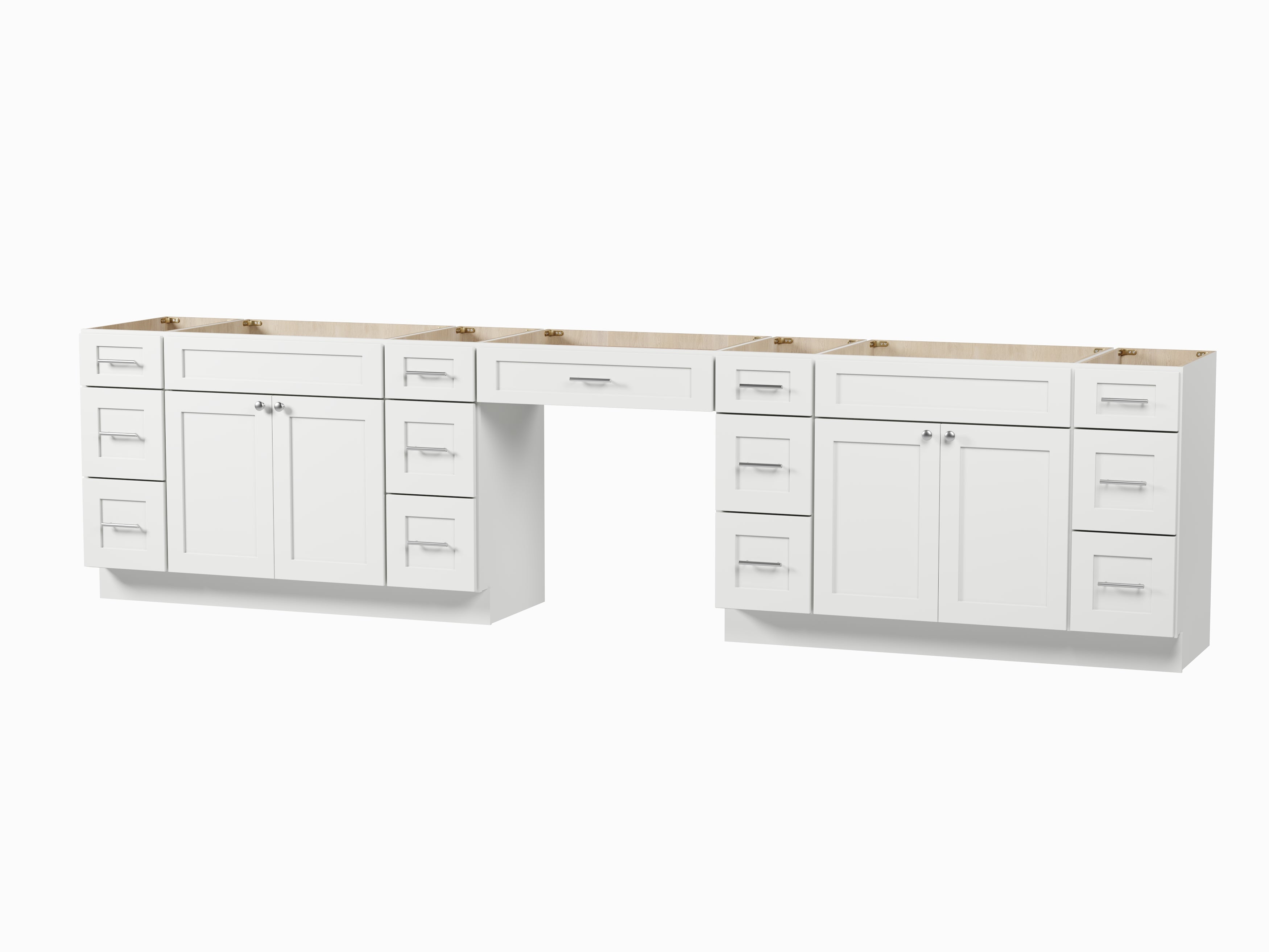 138'' Double Bathroom Vanity Base Only With 13 Drawers
