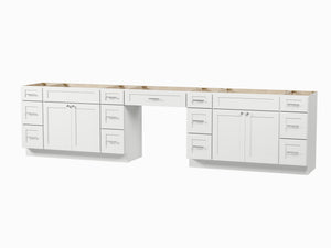 138'' Double Bathroom Vanity Base Only With 13 Drawers