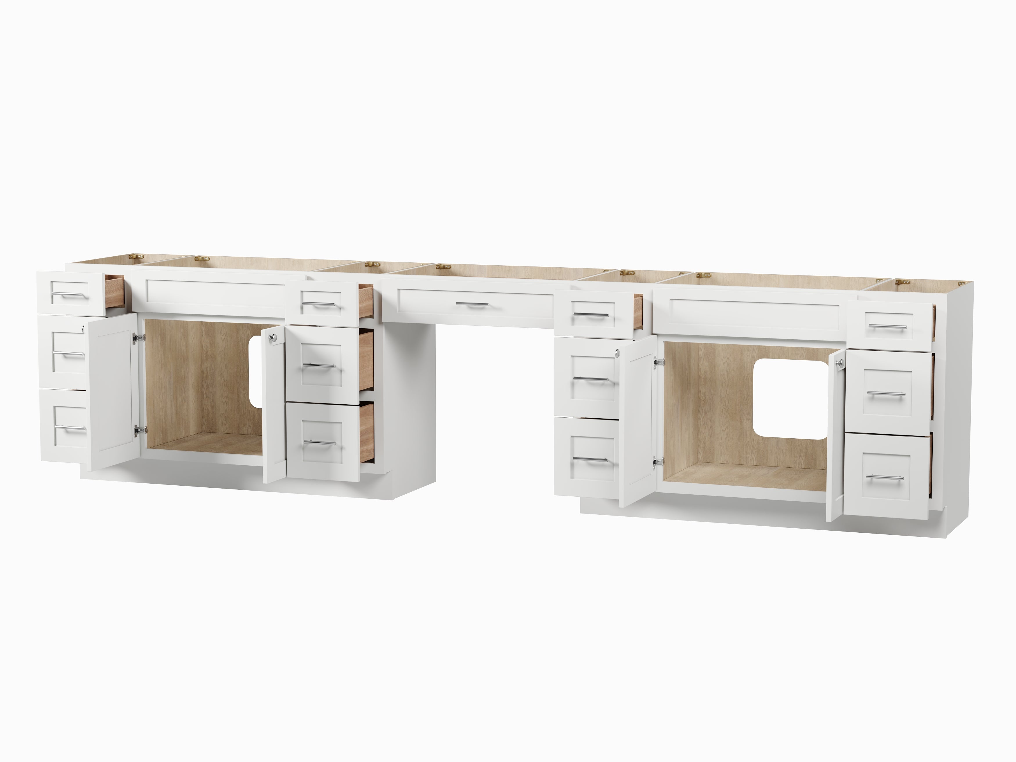 138'' Double Bathroom Vanity Base Only With 13 Drawers