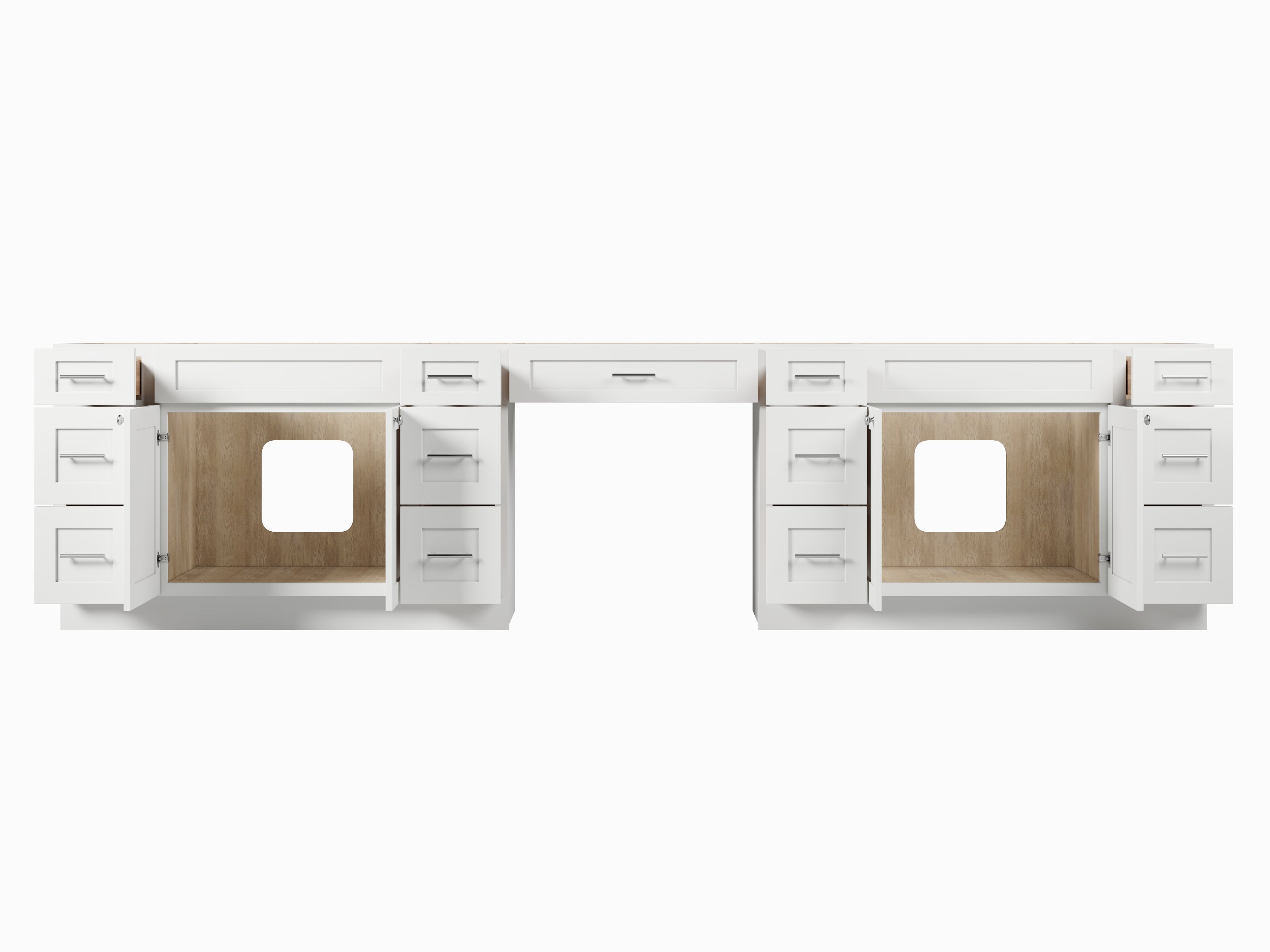 138'' Double Bathroom Vanity Base Only With 13 Drawers