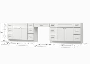 138'' Double Bathroom Vanity Base Only With 13 Drawers