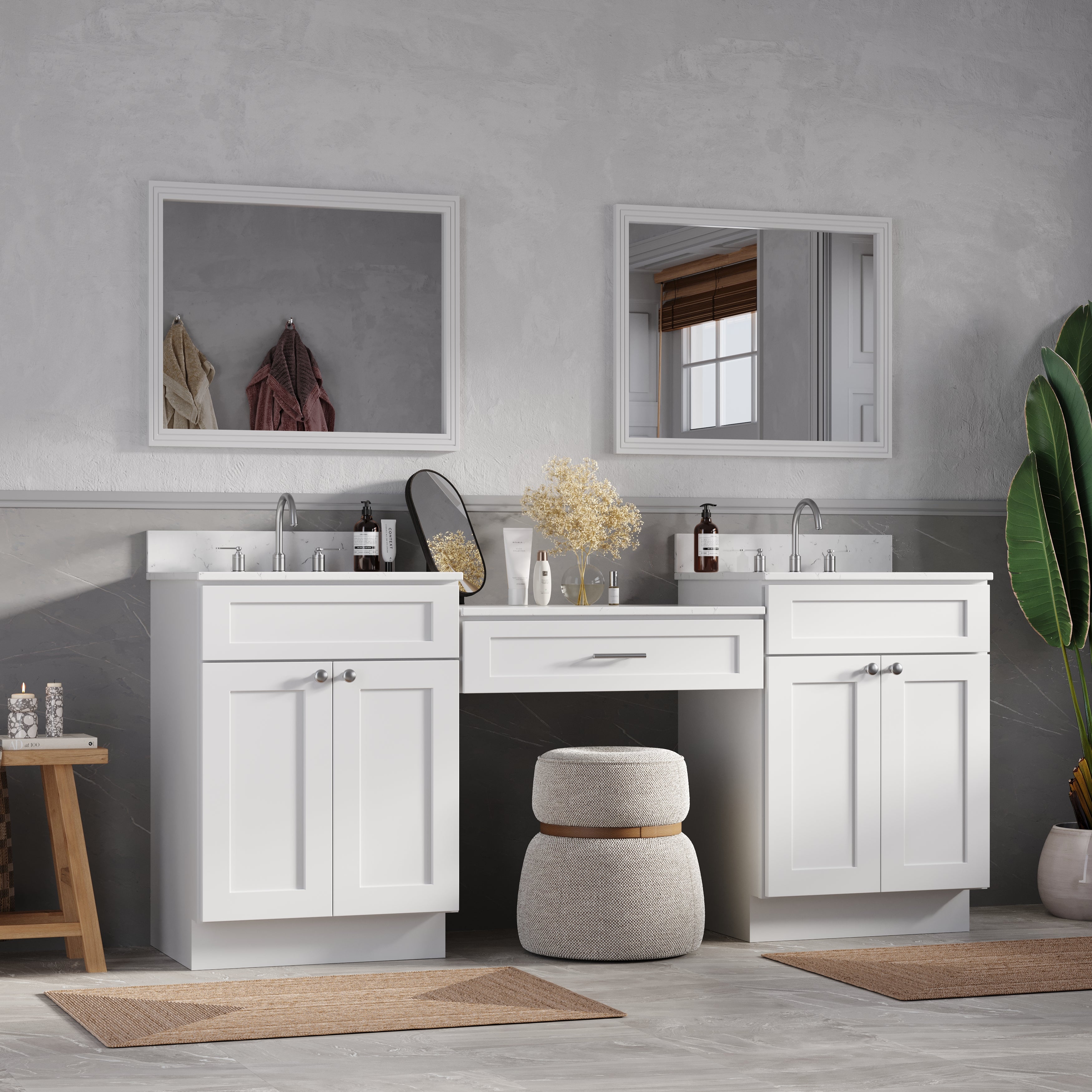 79'' Double Bathroom Vanity Desk with Quartz Top