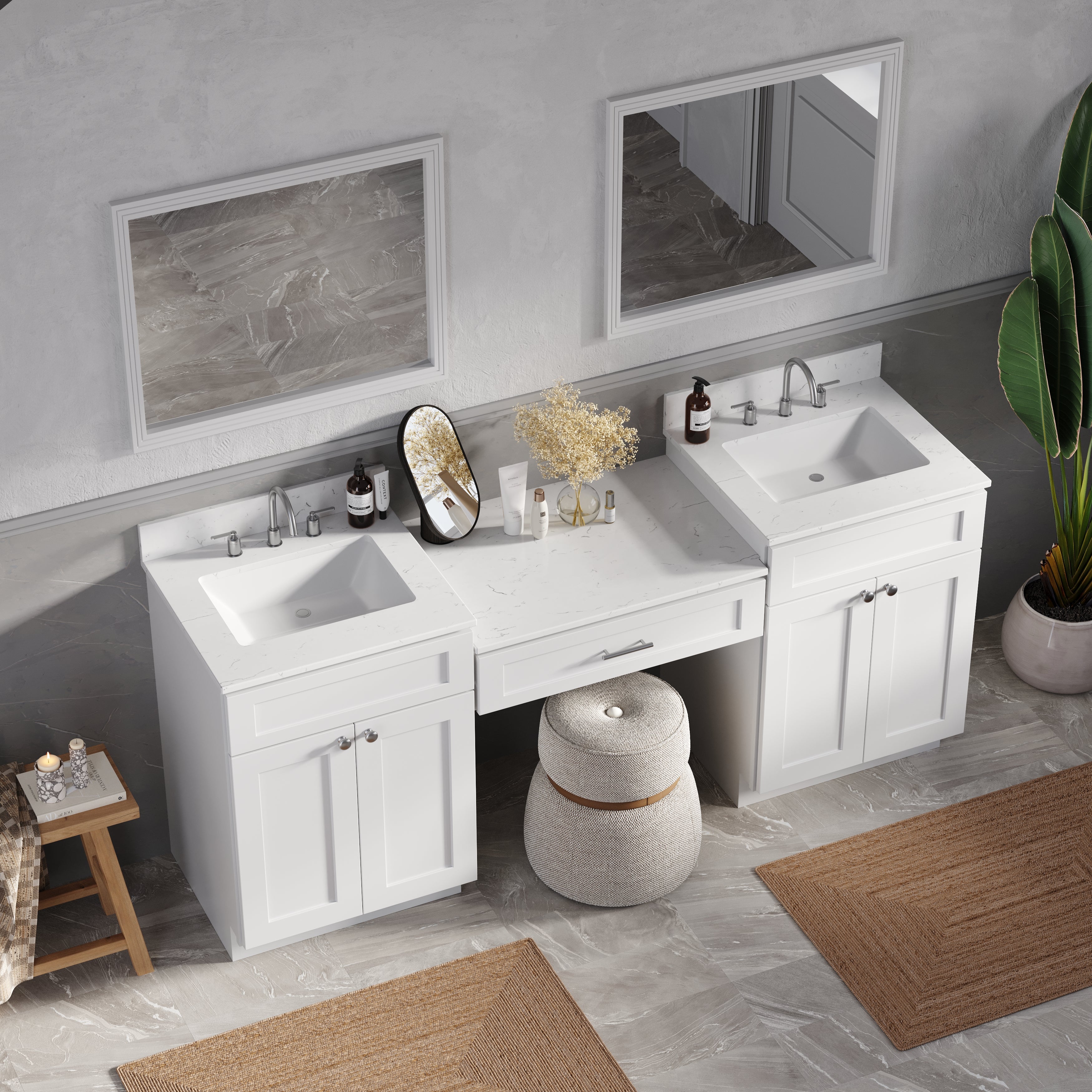 79'' Double Bathroom Vanity Desk with Quartz Top