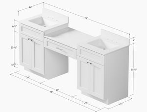 79'' Double Bathroom Vanity Desk with Quartz Top