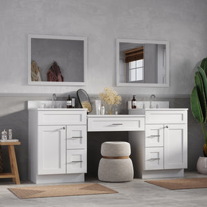 78'' Double Bathroom Vanity Desk  With Carrara Quartz Top, 5 Drawers