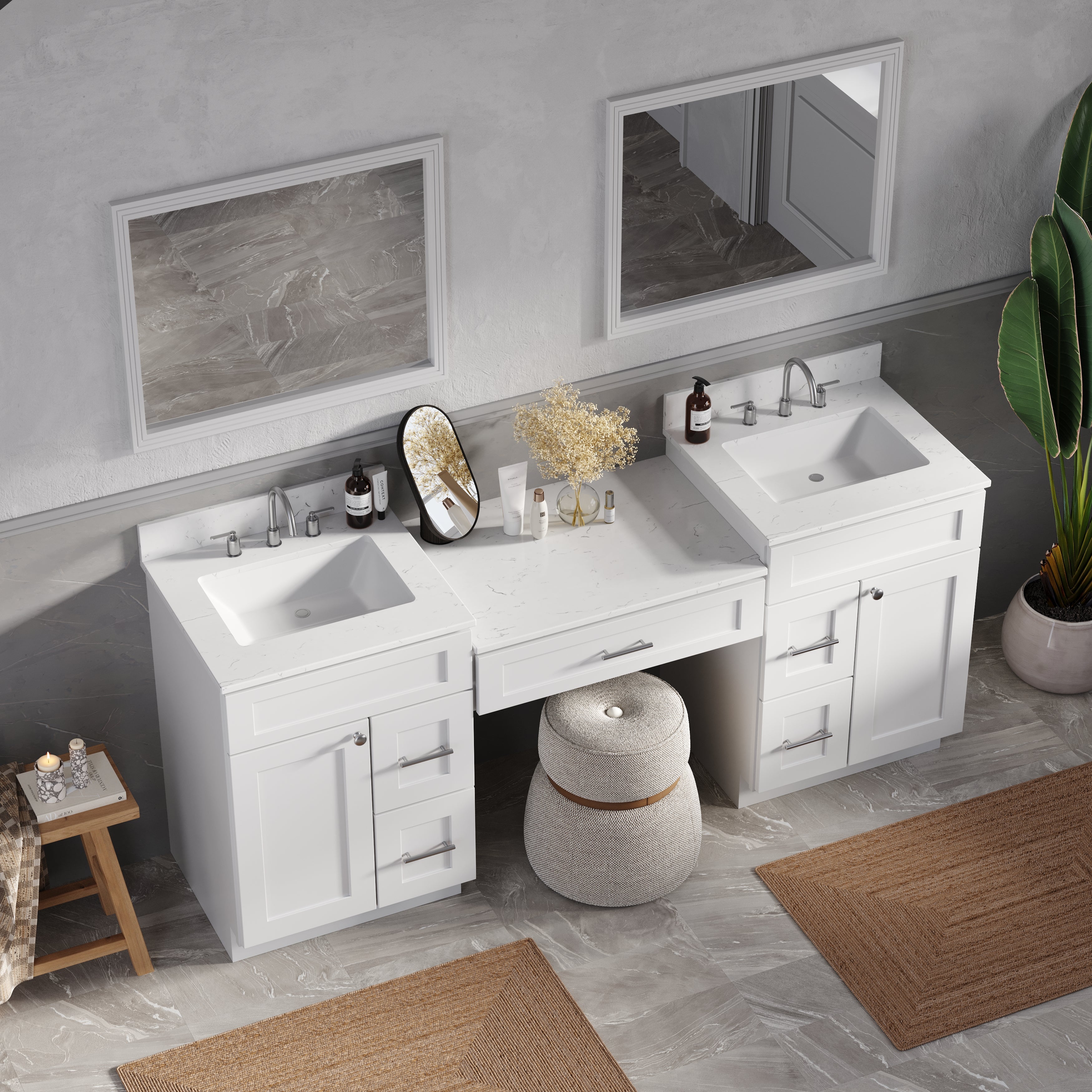 78'' Double Bathroom Vanity Desk  With Carrara Quartz Top, 5 Drawers