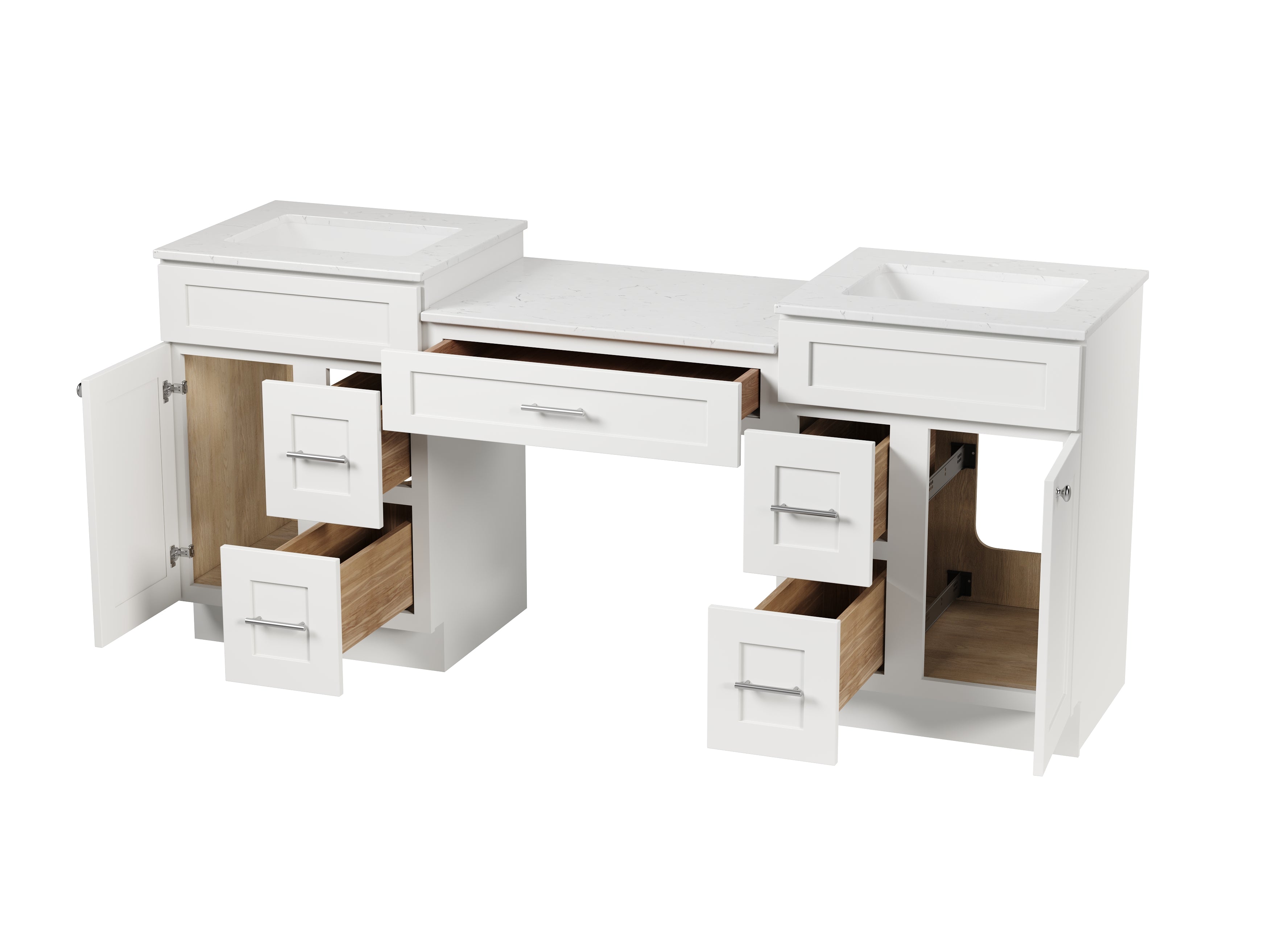 78'' Double Bathroom Vanity Desk  With Carrara Quartz Top, 5 Drawers