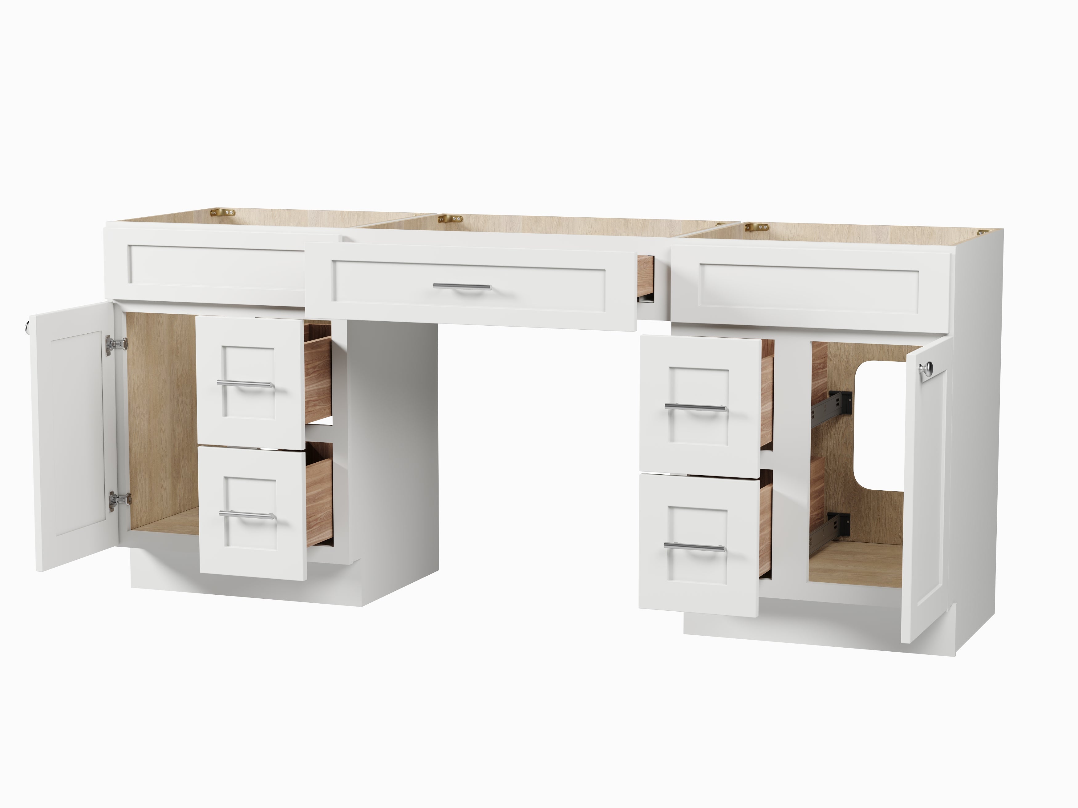 78'' Double Bathroom Vanity Base Only, With 5 Drawers