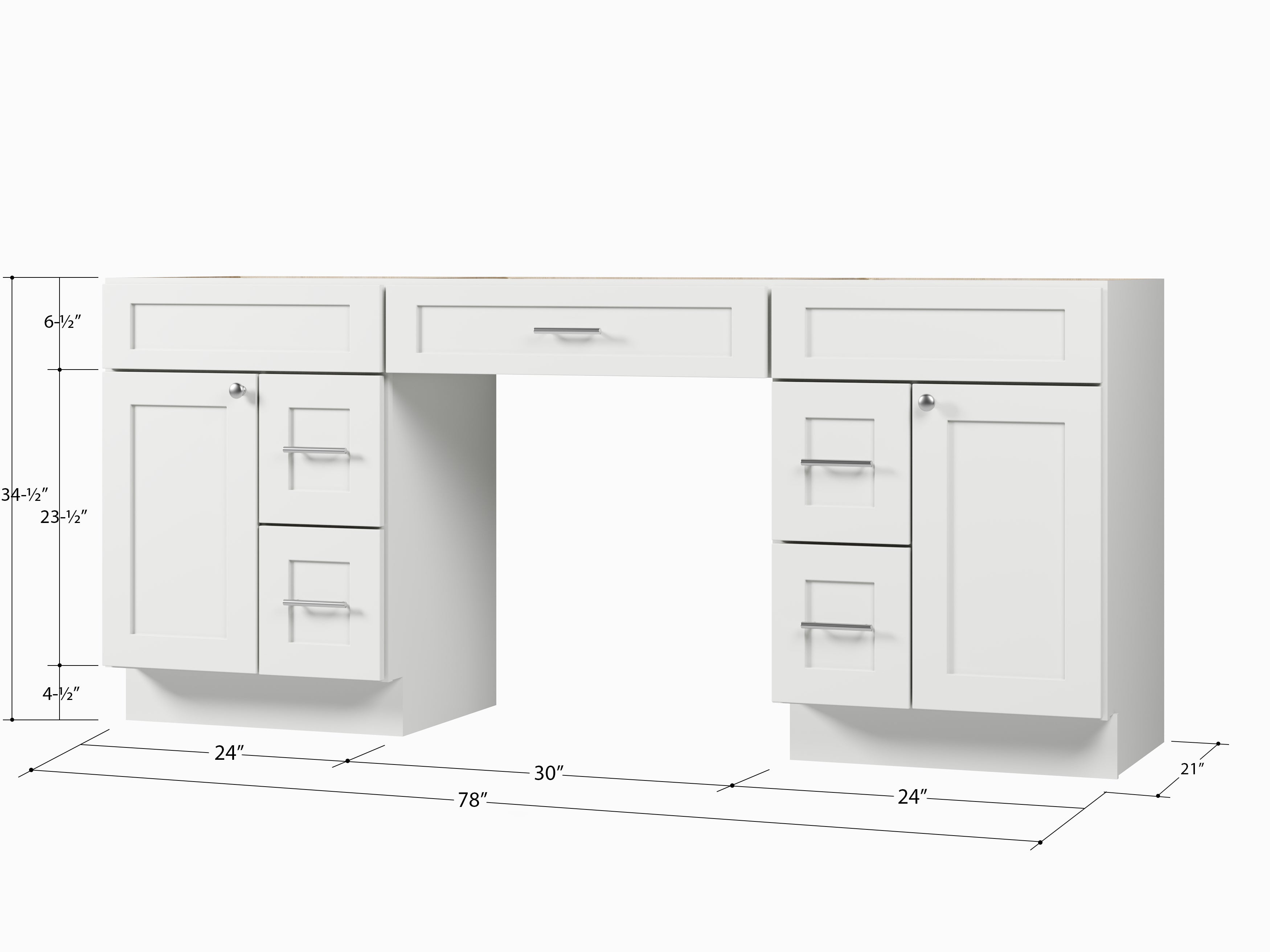 78'' Double Bathroom Vanity Base Only, With 5 Drawers