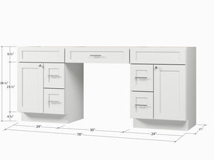 78'' Double Bathroom Vanity Base Only, With 5 Drawers
