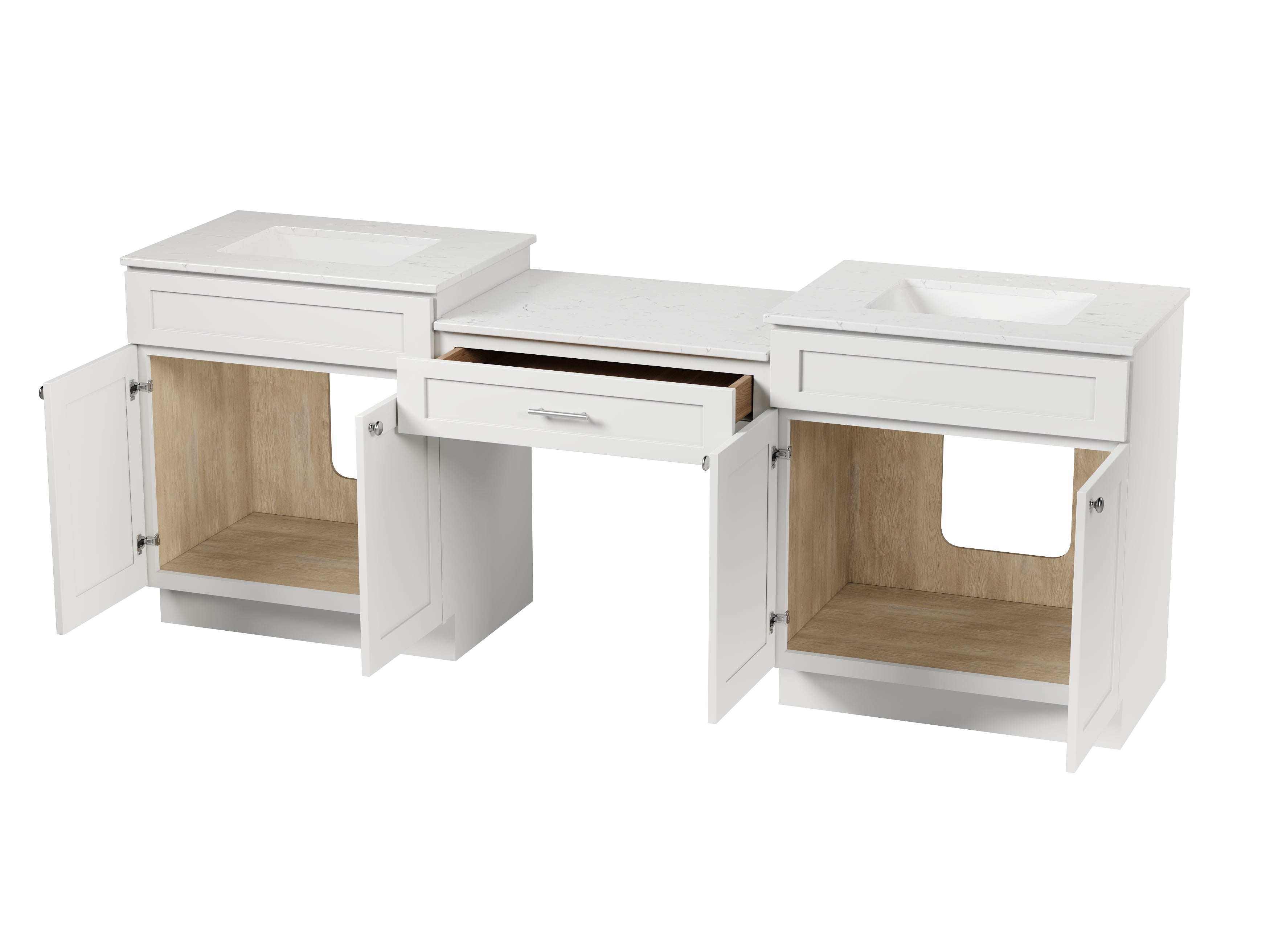 91'' Double Bathroom Vanity Desk  with Quartz Top