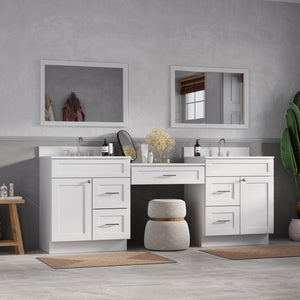 91'' Double Bathroom Vanity Desk  with Quartz Top, 5 Drawers