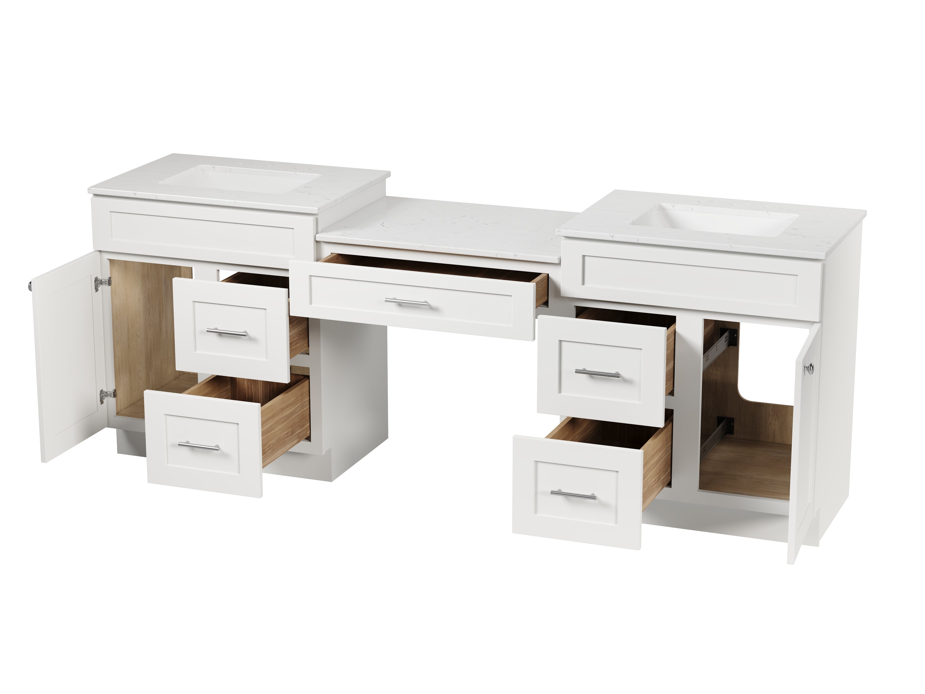 91'' Double Bathroom Vanity Desk  with Quartz Top, 5 Drawers