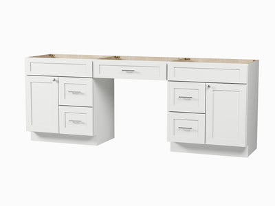 [color:White] 90'' Double Bathroom Vanity Base Only With 5 Drawers - front view