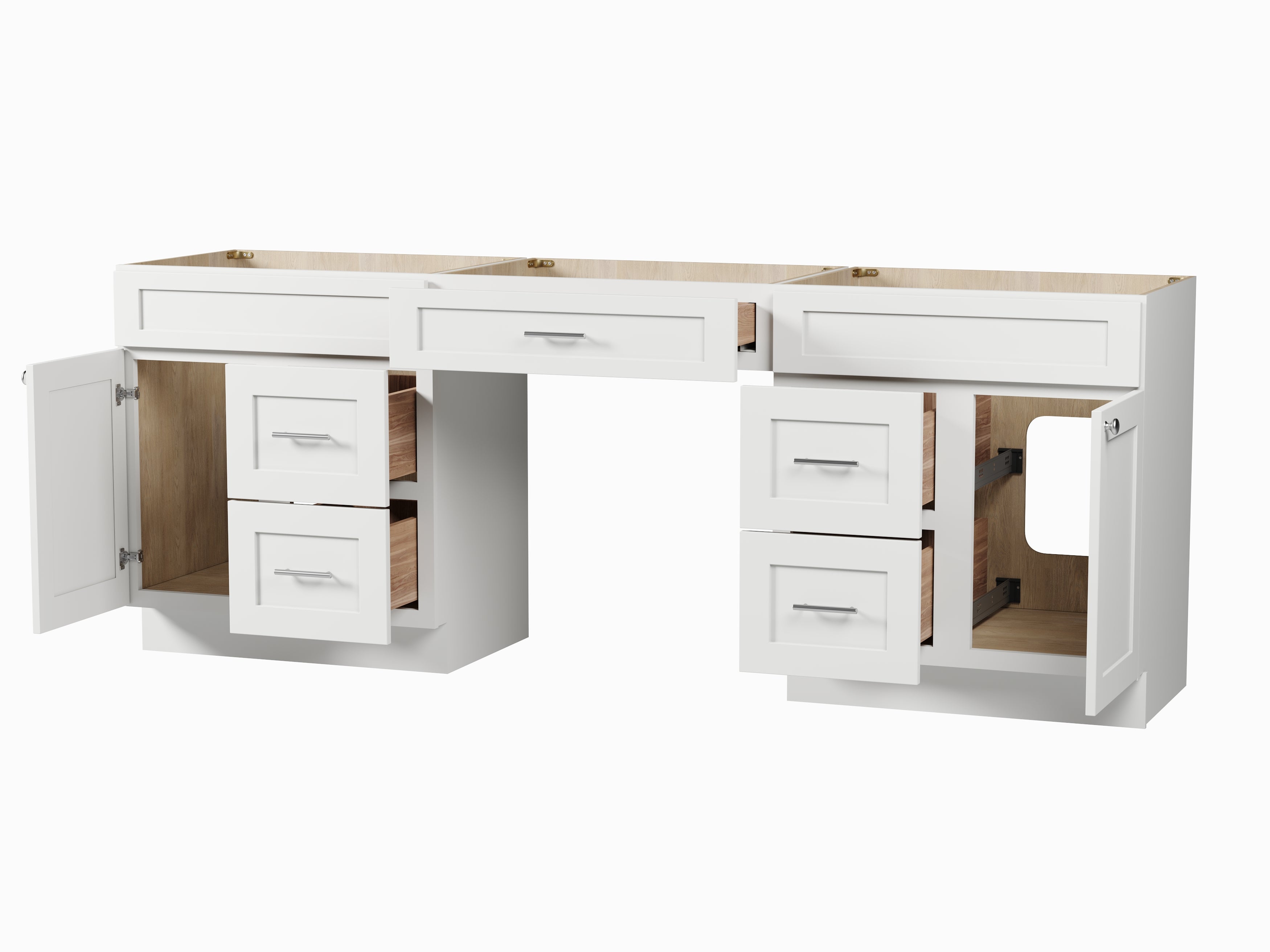 90 Double Bathroom Vanity Base Only With 5 Drawers