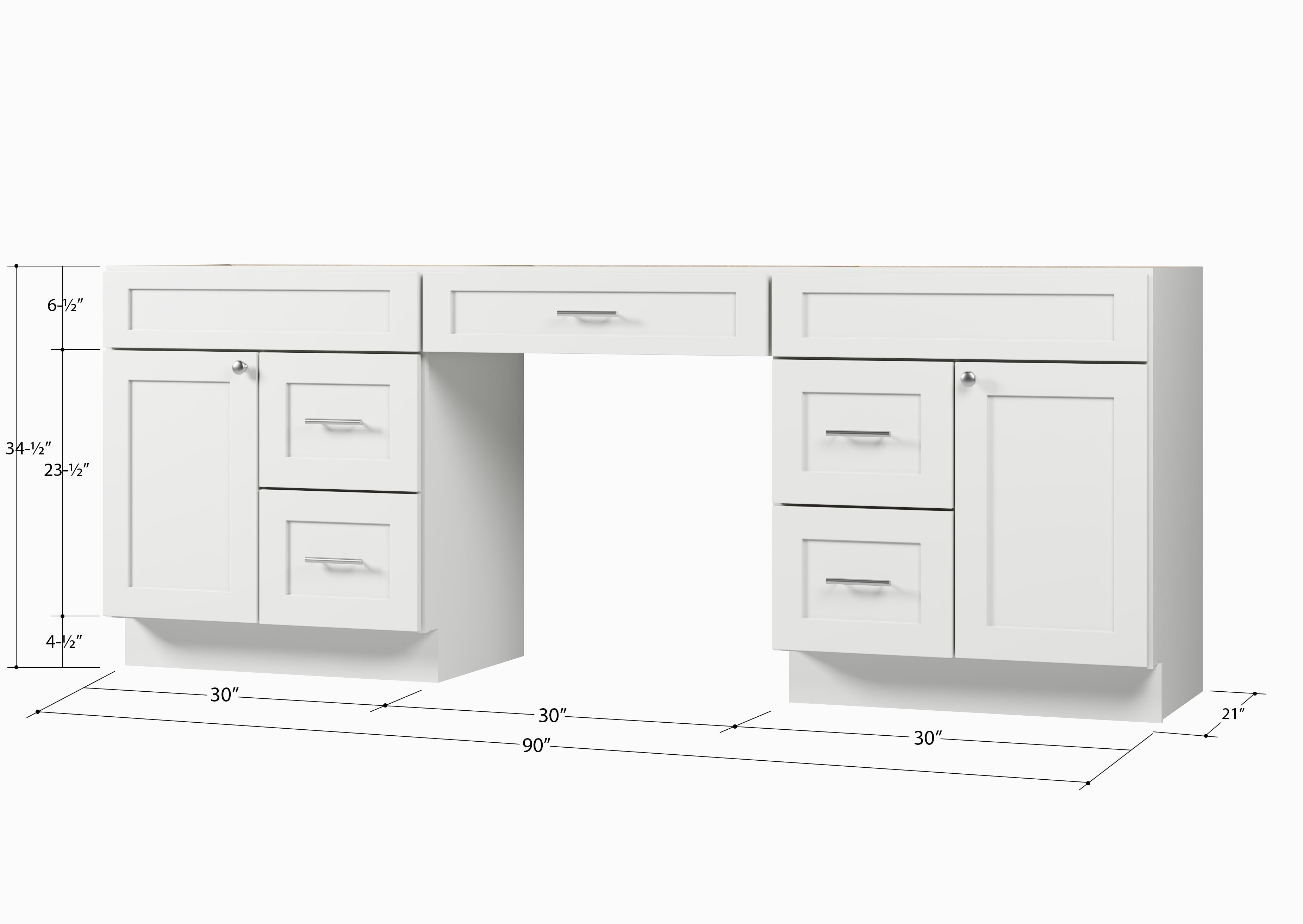 90 Double Bathroom Vanity Base Only With 5 Drawers
