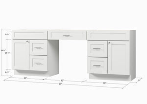 90 Double Bathroom Vanity Base Only With 5 Drawers