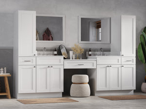 Disar 108'' Double Bathroom Vanity With Desk Linen Tall Cabinet Dovetail Solid Wood Drawer Carrara Quartz Top, Drawer 3