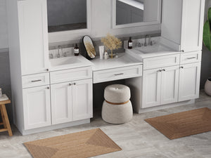 Disar 108'' Double Bathroom Vanity With Desk Linen Tall Cabinet Dovetail Solid Wood Drawer Carrara Quartz Top, Drawer 3