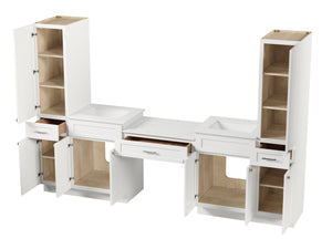 Disar 108'' Double Bathroom Vanity With Desk Linen Tall Cabinet Dovetail Solid Wood Drawer Carrara Quartz Top, Drawer 3