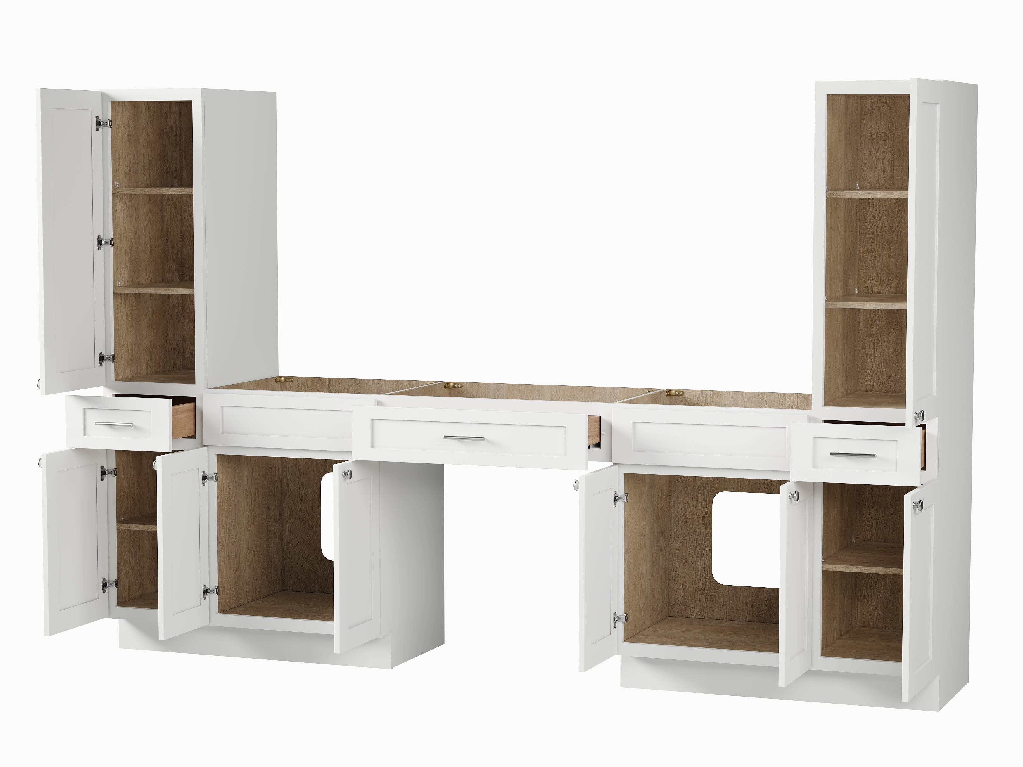 Disar 108'' Double Bathroom Vanity With Tall Linen Cabinet Dovetail Solid Wood Drawer Base Only, Drawer 3