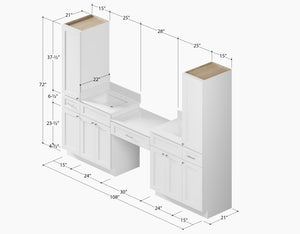 Disar 108'' Double Bathroom Vanity With Desk Linen Tall Cabinet Dovetail Solid Wood Drawer Carrara Quartz Top, Drawer 3