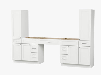 [color:White] 108'' Vanity With Tall Linen Cabinet, Base Only, Drawer 7 - front view