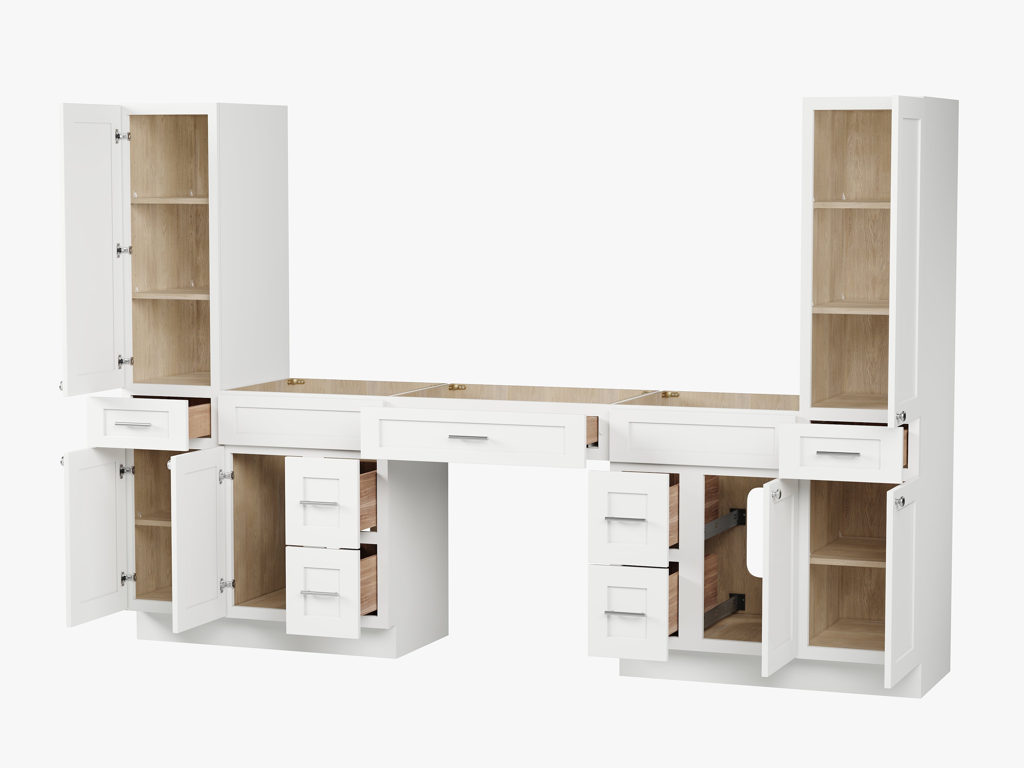 Disar 108'' Double Bathroom Vanity With Tall Linen Cabinet Dovetail Solid Wood Drawer Base Only, Drawer 7