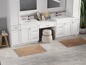 Disar 120'' Double Bathroom Vanity With Desk Linen Tall Cabinet Dovetail Solid Wood Drawer Carrara Quartz Top, Drawer 7