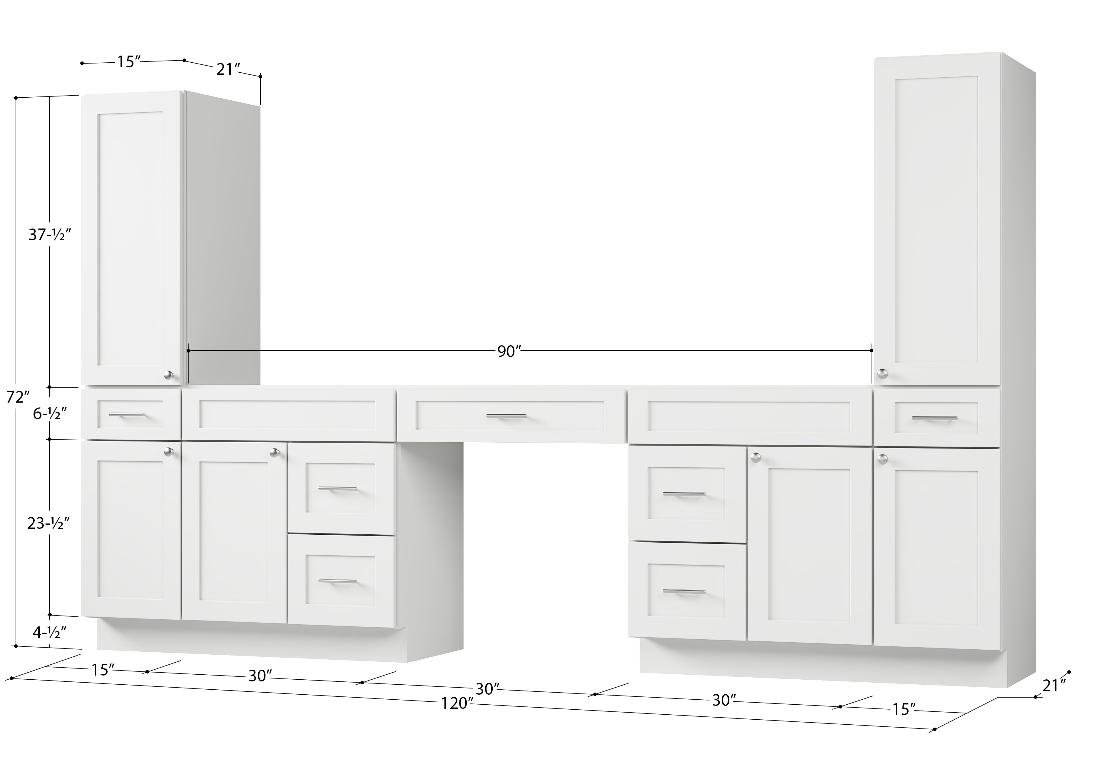 Disar 120'' Double Bathroom Vanity With Tall Linen Cabinet Dovetail Solid Wood Drawer Base Only, Drawer 7