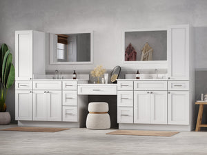 Disar 132'' Double Bathroom Vanity With Desk Linen Tall Cabinet Dovetail Solid Wood Drawer Carrara Quartz Top, Drawer 9