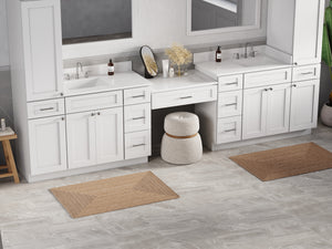 Disar 132'' Double Bathroom Vanity With Desk Linen Tall Cabinet Dovetail Solid Wood Drawer Carrara Quartz Top, Drawer 9