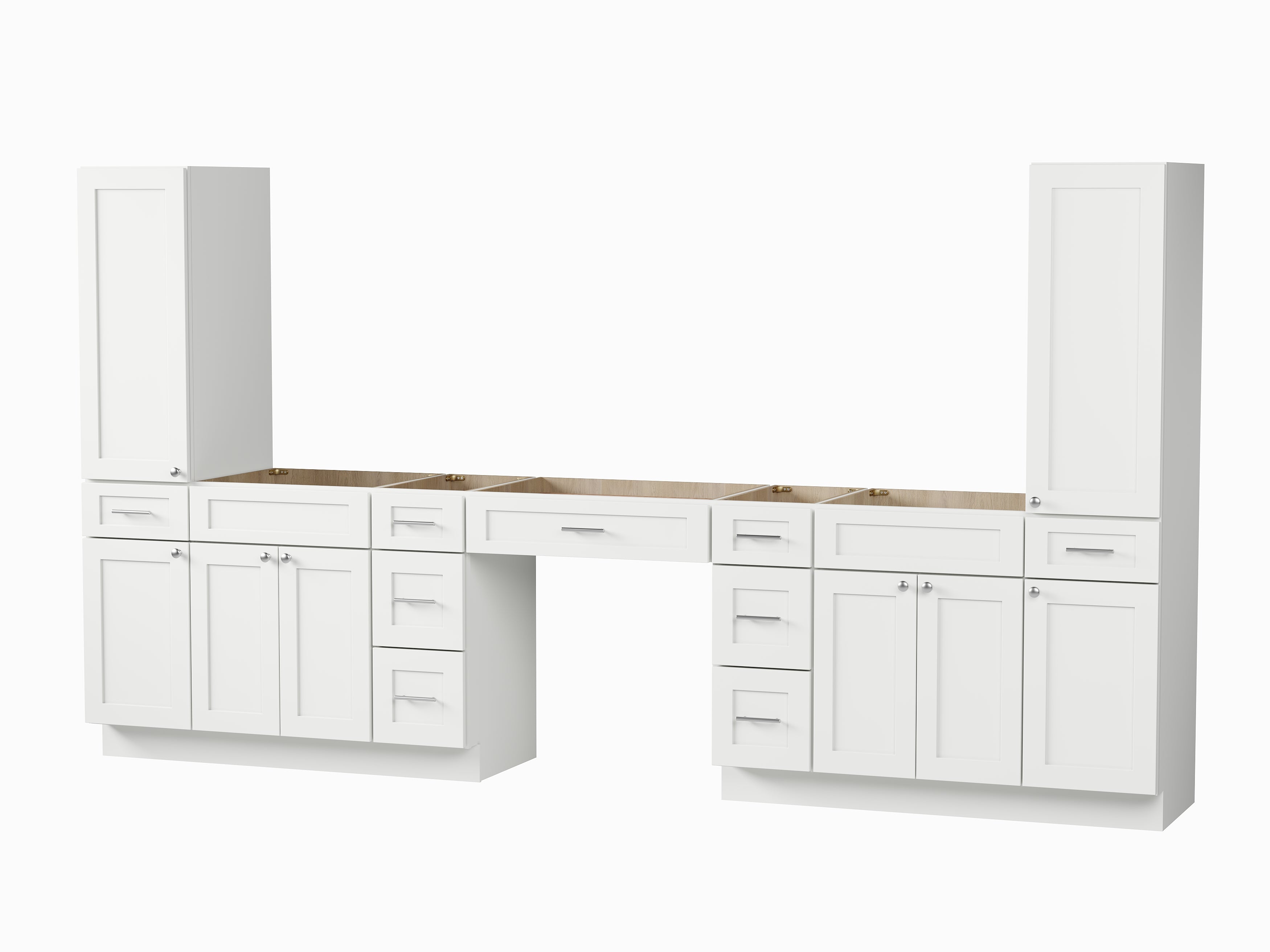 Disar 132'' Double Bathroom Vanity With Tall Linen Cabinet Dovetail Solid Wood Drawer Base Only, Drawer 9