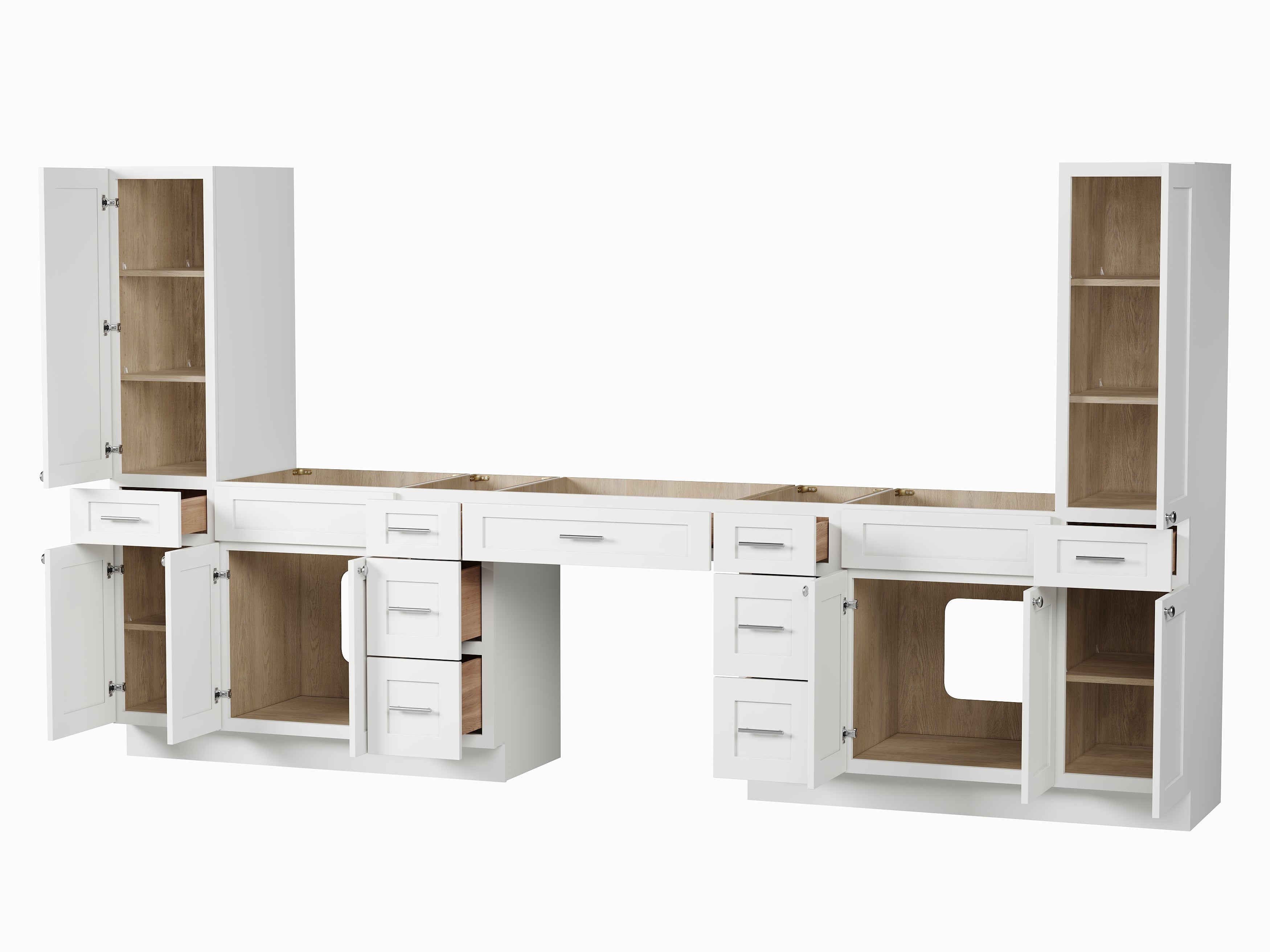 Disar 132'' Double Bathroom Vanity With Tall Linen Cabinet Dovetail Solid Wood Drawer Base Only, Drawer 9