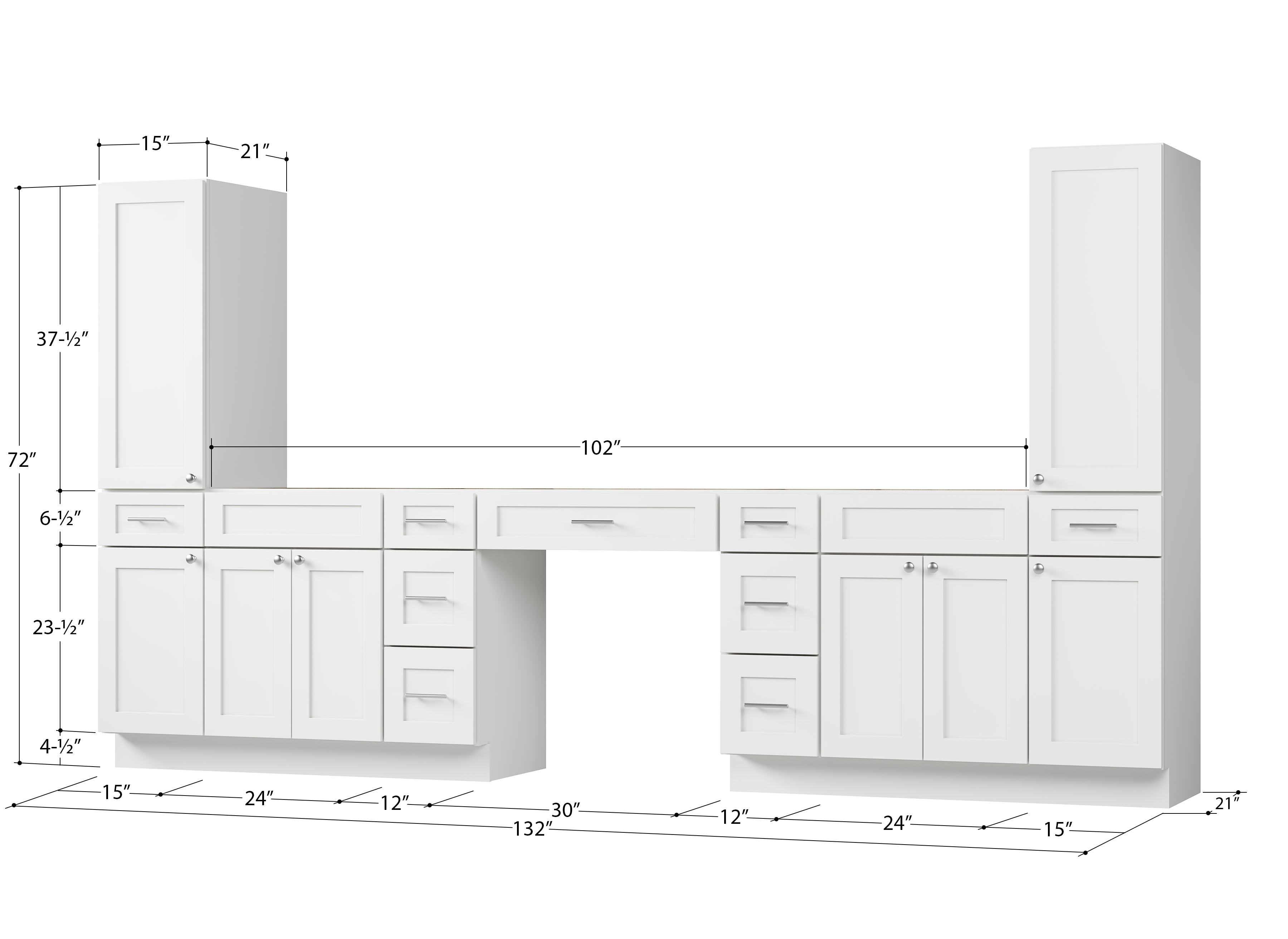 Disar 132'' Double Bathroom Vanity With Tall Linen Cabinet Dovetail Solid Wood Drawer Base Only, Drawer 9