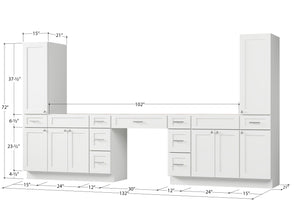 Disar 132'' Double Bathroom Vanity With Tall Linen Cabinet Dovetail Solid Wood Drawer Base Only, Drawer 9
