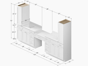 Disar 132'' Double Bathroom Vanity With Desk Linen Tall Cabinet Dovetail Solid Wood Drawer Carrara Quartz Top, Drawer 9