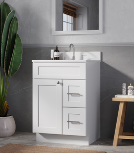 Disar 24" drawer Right White Bathroom Vanity Sink with Quartz Top