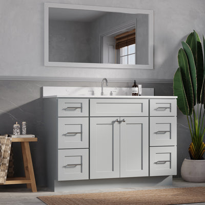 49'' Single Bathroom Vanity with Carrara Quartz Top - Gray finish view