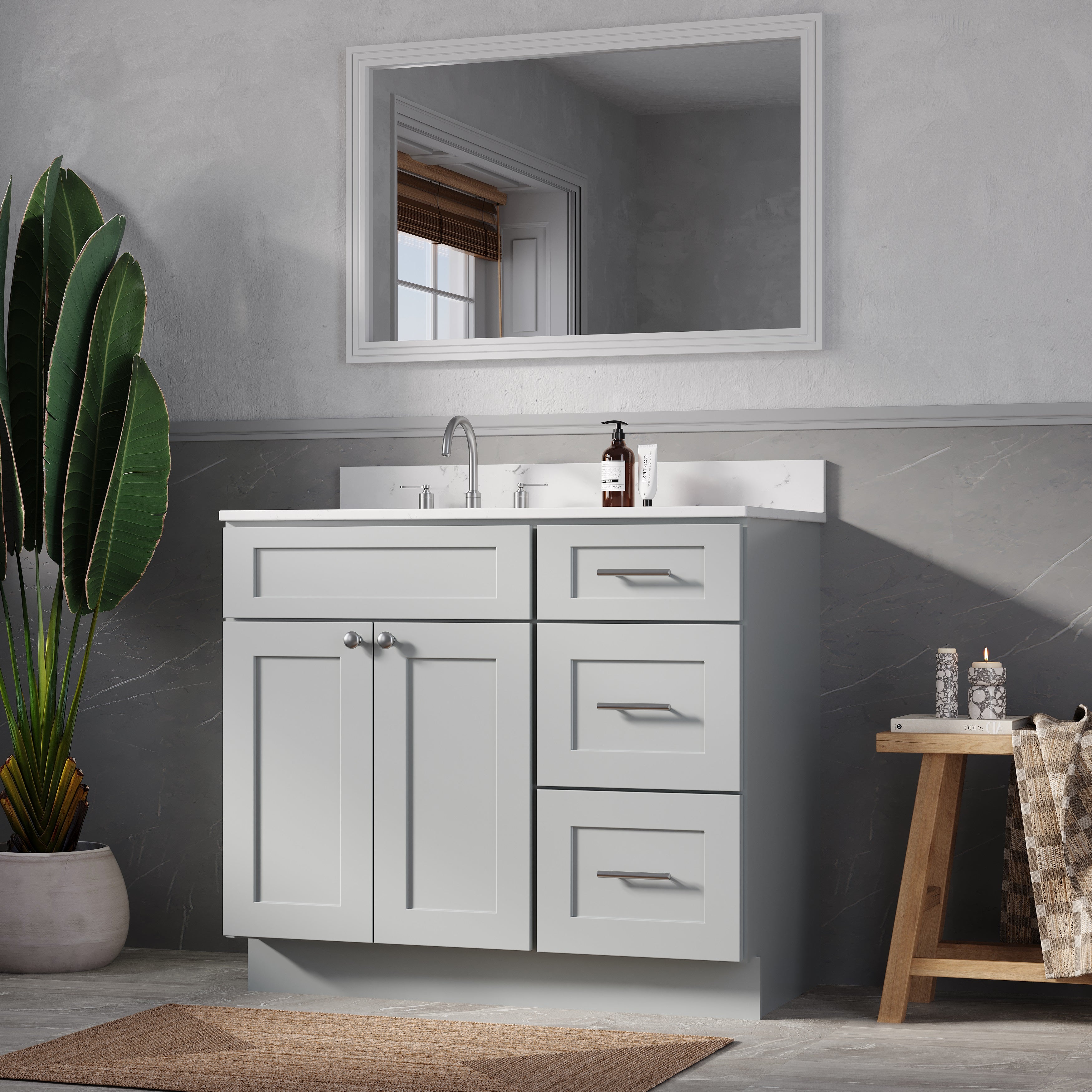 Disar 39'' Right Drawer Single Bathroom Vanity with Quartz Top