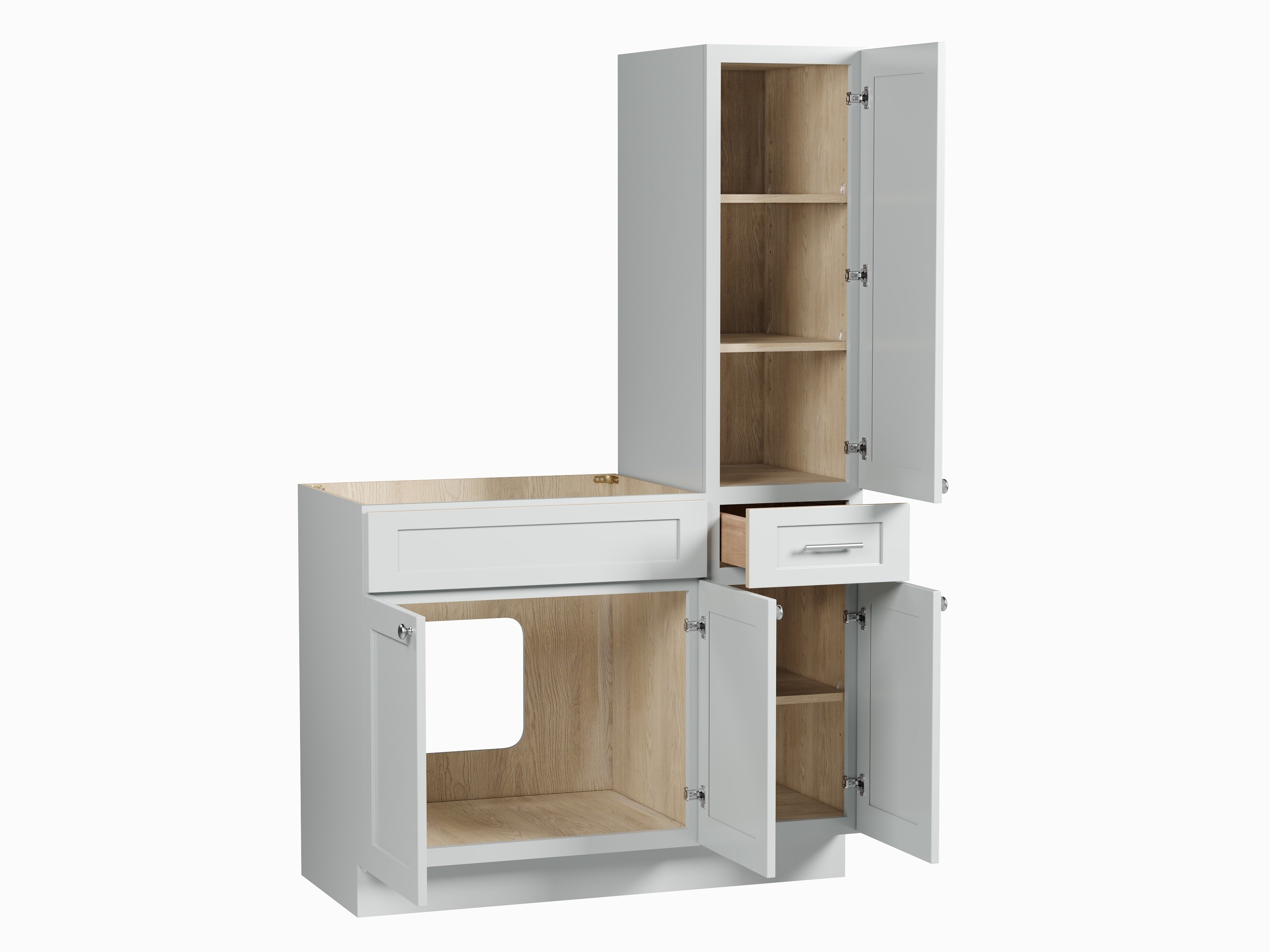 Disar 45'' Single Bathroom Vanity With Right Tall Linen Cabinet Dovetail Solid Wood Drawer Base Only